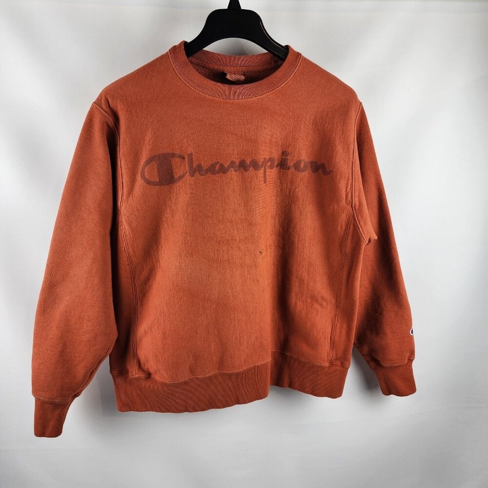 Champion Sweatshirt Reverse Weave Orange 90s Vintage  Adult Spell Out Size Large